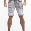 Mens Grey Ripped Short Jeans - GINGTTO