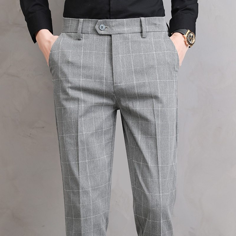 ALSLIAO Mens Casual Fashion Plaid Skinny Pants Gentleman Business Slim  Formal Trousers Light Grey XXXL - Walmart.com